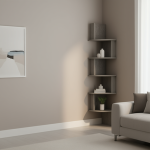 Estante de Esquina para Pared de Madera Sintética Color Gris Concreto, 33x15x85cm, Cuatro Niveles, Diseño Minimalista, Almacenamiento para Sala de Estar - Product Image 2