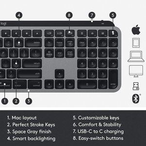 <span class=keywords><strong>Teclado</strong></span> Inalámbrico Iluminado <span class=keywords><strong>Logitech</strong></span> MX Keys Advanced para Mac - Bluetooth/USB - Product Image 4