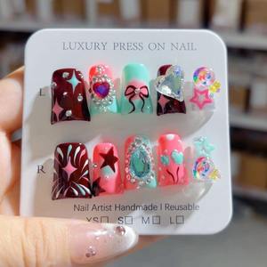 <span class=keywords><strong>Faux</strong></span> ongles à presser 10 pièces faits à la main en forme de bec de canard réutilisables en acrylique avec motif feux d'artifice pour salon de manucure - Product Image 1