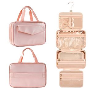 Free Sample Custom Pu Leather Travel Pink Cosmetics <b>Bag</b> Wash <b>Bag</b> Portable <b>Large</b> Waterproof Hanging <b>Makeup</b> Toiletry <b>Bag</b> - Product Image 1