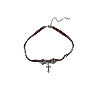 Gangmoホットガールスタイルワインレッドレザークロスチョーカーネックレスユニークで特徴的な女性鎖骨チェーンWhitenin - Product Image 1