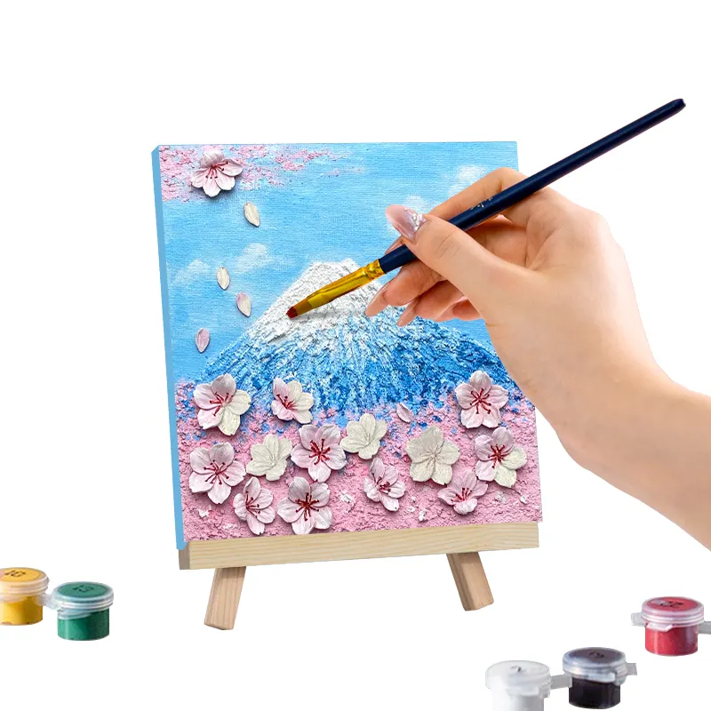 Nieuw Ontwerp 3d Reliëf Roze Sakura Zandsteen Handgemaakt Schilderij Creatieve Woonkamer Moderne Decoratie Muurkunst