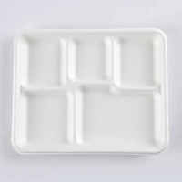 Paquet 125 unités 100% assiettes compostables à 5 compartiments jetables-Assiettes en papier kraft de 10 pouces, plateaux de canne à sucre écologiques