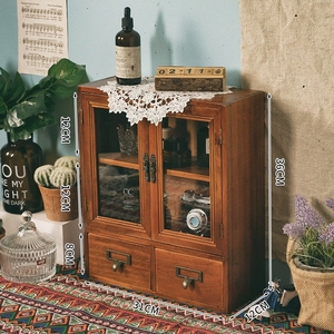 Brown Wooden Storage <strong>Cabinet</strong> Countertop <strong>Apothecary</strong> Display Cupboard Living Boxes With 2 Acrylic Door Drawers - Product Image 2