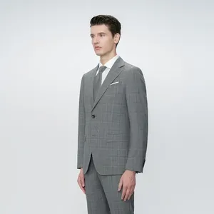 Men Suit 2024 Grey Check Single Slim Fit Breasted Formal Professional Suit Blazer Wedding Men's Business 2 Piece Set For Men