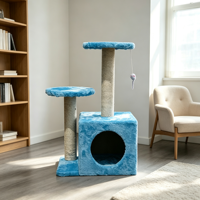 Arbre à chat d'intérieur compact avec poteaux à gratter en sisal, niche pour chat, deux plateformes et jouet souris suspendu pour chatons et petits chats