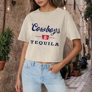 Camiseta Corta Estilo Vaquero Occidental FOXA para Mujer, Camisetas con Gráficos Vintage, Música Country, Rodeo, Lavado Ácido, Top de Jersey de Algodón - Product Image 4