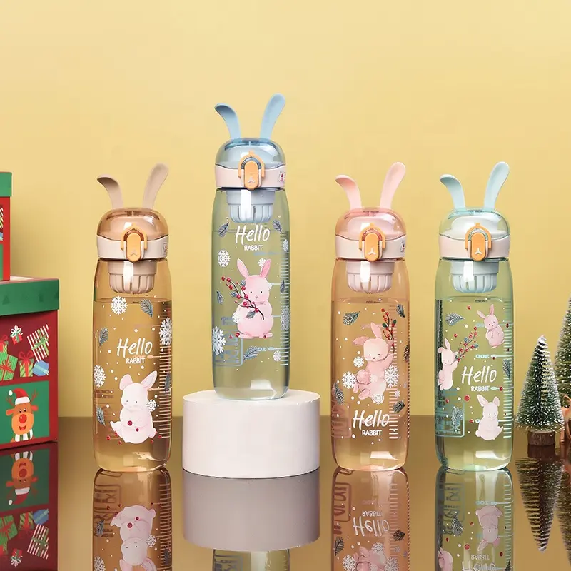 Custom Eco Friendly Portable Rabbit Cartoon Drinking Bottle Cute Plastic Water Bottle With Tea Infuser
