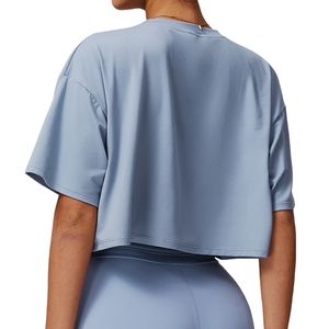 Femmes lâche séchage rapide petit O cou à manches courtes T-Shirt confortable respirant goutte épaule Gym Shorts pour les femmes - Product Image 3