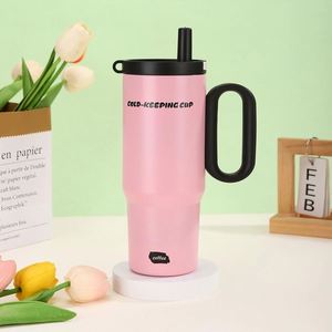 24oz 720ml <b>Macaron</b> Handle Travel Car Tumbler Vacuum Insulated Mug Lid Straw Non-Slip OEM Custom Colorful - Product Image 4