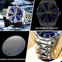 Jam Tangan Quartz Bisnis Pria BINBOND dengan Casing Berbentuk Multi-faceted, Dial Sunburst Berwarna Biru, Jam Tangan Mewah Dua Warna untuk Pria.