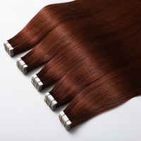 Cabello Virgen Premium Doble Trama 33 #   Extensiones de Cabello Humano Natural Europeo 100% Real, Cabello Virgen, Trama de Cinta Adhesiva Invisible, Color Rojo