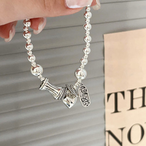 S925 Sterling Silver Heart Shaped <b>Bracelet</b> <b>Beaded</b> Antique Style Jewelry For Women Everyday Wear - Product Image 3