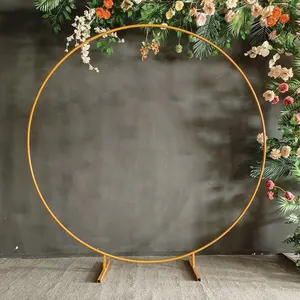 Golden White Wedding Round Backdrop Arch Stand Birthday Party Decorative Props Balloon Bow Outdoor Wedding Background Arch