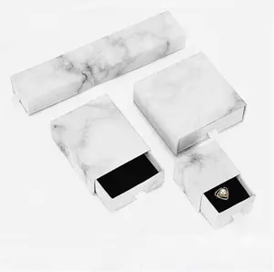 Kotak Kemasan Hadiah Kertas Marmer Putih Mewah Murah Kotak Laci Geser Kotak Perhiasan Grosir untuk Set Perhiasan Manik-manik Mala