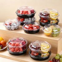 Groothandel ronde voedselveilige fruitsalade doos met transparant deksel, wegwerpbaar plastic fruitplateau met compartimenten