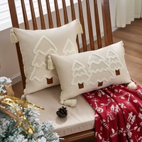 Housse de coussin décorative en forme de sapin de Noël avec pompons, style bohème, pour canapé, décoration de maison pour les fêtes