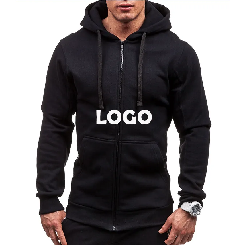 Grosir Jaket Hoodie Ritsleting Katun 100% Hoodie Ritsleting Penuh Berat Hoodie Olahraga Pria Polos Kustom