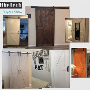 WEKIS Europe 6.6 FT Modern Wooden Glass Sliding Barn Door Hardware Kit Includes Steel Brass Zinc Alloy Living Room Bedroom - Product Image 6