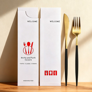 Sac en <span class=keywords><strong>papier</strong></span> à couverts avec logo personnalisé Fourchette de restaurant Couteau Cuillère Couverts Set d'argenterie Pochette en <span class=keywords><strong>papier</strong></span> <span class=keywords><strong>kraft</strong></span> avec serviette de table - Product Image 2
