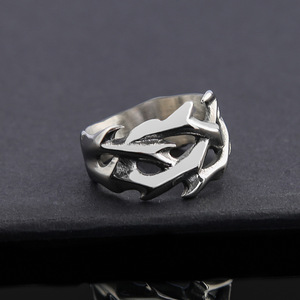 yunnique Men's <b>Titanium</b> Steel <b>Ring</b> Silver Flower Geometric Hollow Design Everyday Wear - Product Image 4