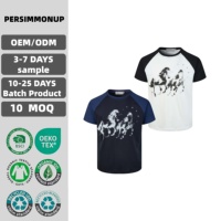 T-shirt Raglan Rétro Effet Flou Silhouette Cheval Étoile, Haut à Manches Courtes Doux et Respirant avec Manches Contrastantes Entièrement Personnalisable