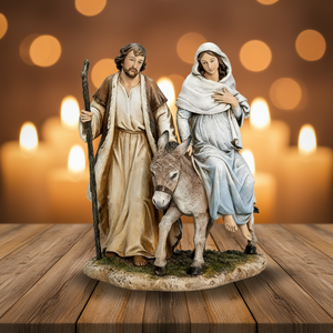 Figura de María y José de <span class=keywords><strong>la</strong></span> <span class=keywords><strong>Posada</strong></span> en Poliresina, Estatua de Burro de Resina de 9 Pulgadas para Navidad, Decoración de Mesa - Product Image 4