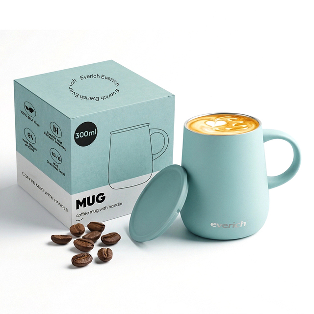 300ml 304 Stainless Steel Vacuum Insulated Coffee Mug BPA Free Keep Cold Warm 12-24 Hours Thermal Performance for Office Camping