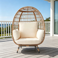 Sillón de Ratán Tejido a Mano, Cómodo Sofá de Exterior, Silla de Relajación con Cojín Impermeable, Diseño Contemporáneo, Muebles para Sala de Estar