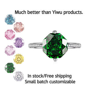 라이트 럭셔리 팔각형 밀레니엄 컷 링 상감 핑크 리튬 퍼플과 블루 지르코니아; 오픈 달콤한 패션 쥬얼리 - Product Image 1