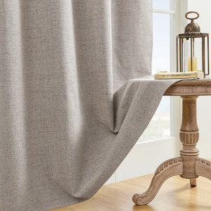 Rideaux occultants thermiques en lin gris beige foncé de luxe 100% occultants à œillets pour chambre à coucher salon hôtel - Product Image 4