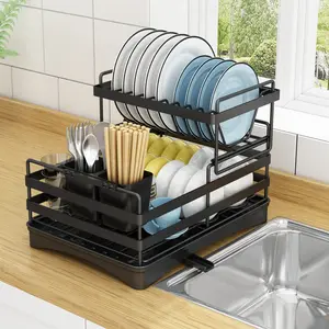 Gran oferta, escurridor de platos, accesorios de cocina, almacenamiento, escurridor de platos de Metal, bandeja, estante de secado de platos