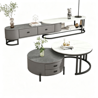 Ensemble de tables basses gigognes modernes minimalistes italiennes en pierre frittée mate, table basse de luxe extensible, combinaison décorative