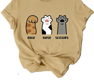 T-shirt Patte de Chat Pierre-Papier-Ciseaux – Motif Amusant Griffe de Chat – Humour Ludique pour Amateurs de Jeux – Nouveauté Imprimé Animal Mignon – T-shirt Oversize en Coton à Manches Courtes – Streetwear Décontracté - Product Image 3