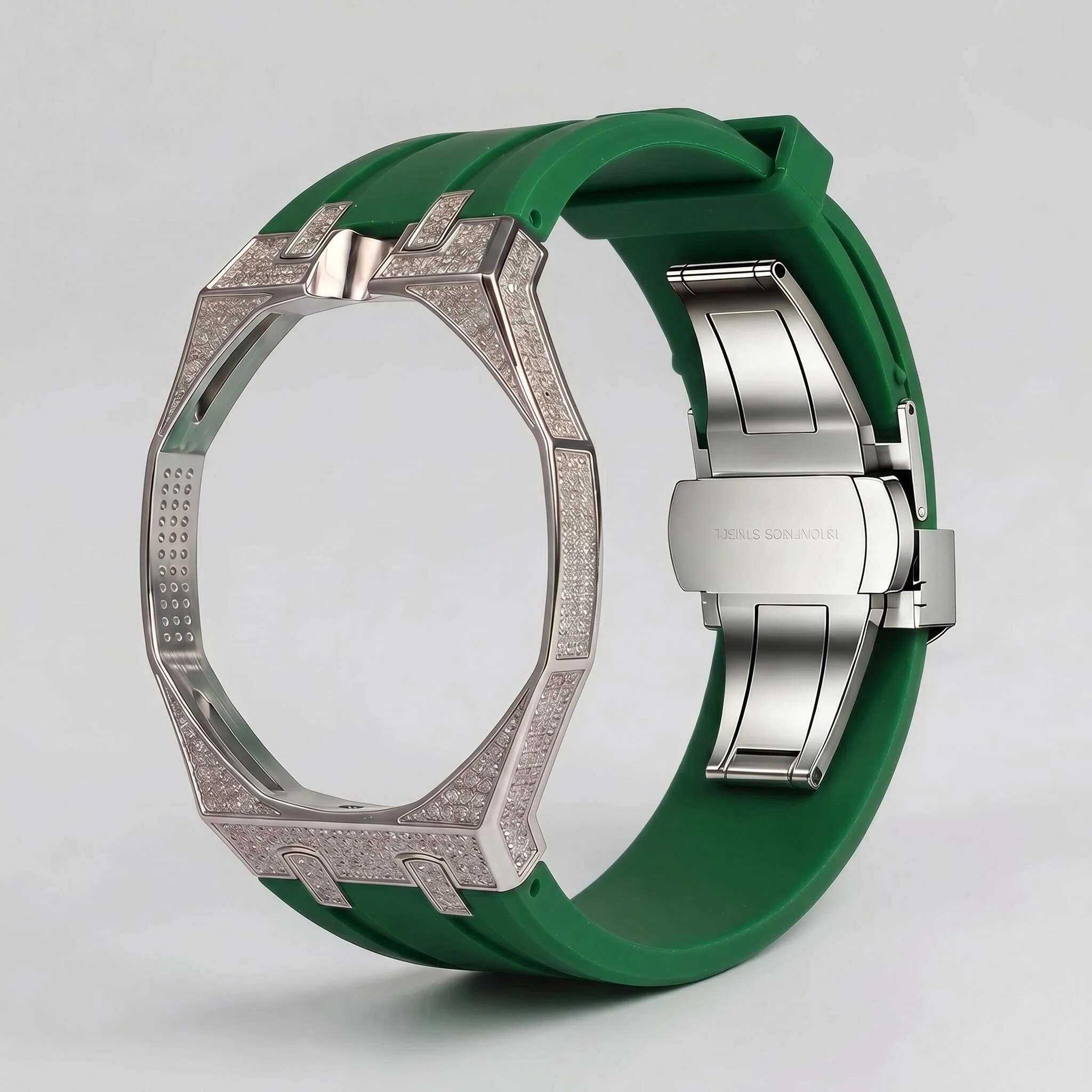Bague argentée, diamant, vert, 12 heures.