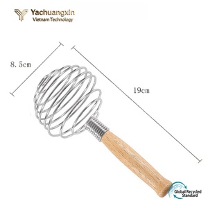 Batidor de huevos de acero inoxidable con mango de madera, batidor manual para mezclar crema y masa, herramienta de cocina - Product Image 6