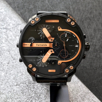 Montre chronographe sport pour homme, boîtier surdimensionné en acier inoxydable noir, mouvement à quartz, aiguilles simples, lunette en or rose, étanche