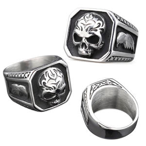 Roestvrijstalen Schedelring Vintage Gotische Heren Ring Custom Skull <span class=keywords><strong>Bird</strong></span> Design Roestvrijstalen Ringen Schedels Sieraden - Product Image 1