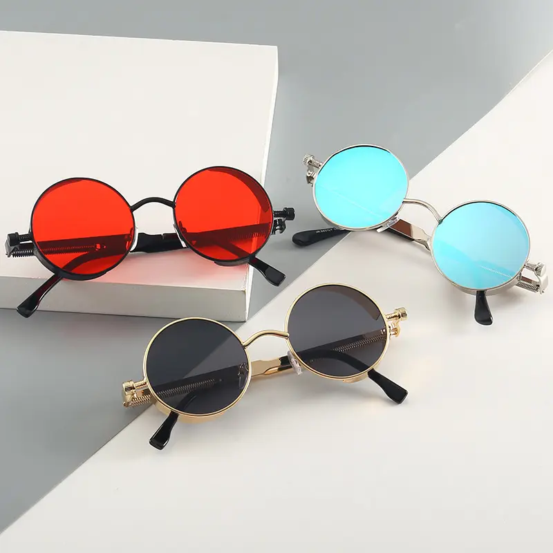 Vintage round Polarized Retro Round Metal Frame Sun Glasses fashion UV400 wholesale steampunk sunglasses for men/women