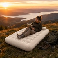 Matelas Gonflable Floqué Extra Large Double, Léger et Portable pour le Camping en Plein Air
