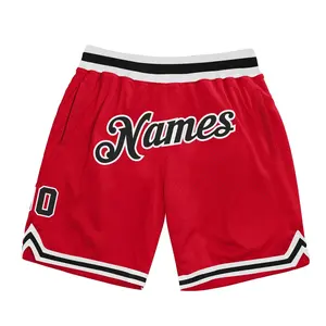 Pantalones cortos de baloncesto con logotipo personalizado de Color sólido en blanco para hombre, pantalones cortos de baloncesto Retro con cordón bordado de malla transpirable para hombre