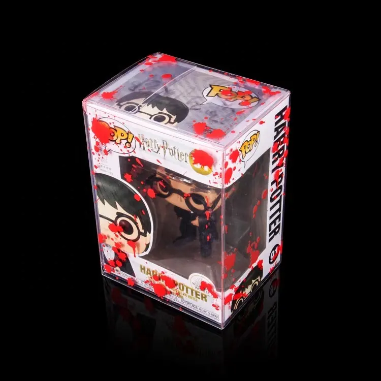 Hot Sale 4 Inch Funko Pop Protector Red Printing Plastic Clear Box Blood Splattered Toy Packaging With Auto Bottom