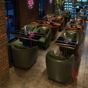 Juego de <span class=keywords><strong>Bar</strong></span> de Estilo Industrial Retro Moderno y Simple, Muebles de <span class=keywords><strong>Bar</strong></span> Comerciales con Marco de Madera y Metal, Resistentes al Agua, con Cuero Genuino - Product Image 2