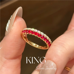 King Silver Jewelry <b>Ring</b> S925 Sterling Silver Gold Plated Red And White Stones Pave Setting Women's Party Fashion <b>Ring</b> - Product Image 1