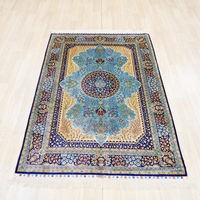 YILONG 122x183cm bleu noué à la main tapis de soie haut artisanat persan Qum tapis décor à la maison