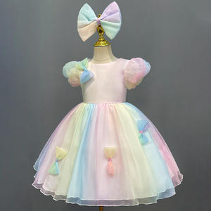 Vestido de princesa de manga de burbuja para niña de 2 a 12 años, vestido de gasa de color <span class=keywords><strong>arco</strong></span>íris caramelo, espectáculo de banquetes, vestido de dama de honor - Product Image 3