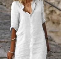Liu Ming, vente en gros de produits phares, vêtements pour femmes vintage d'été, chemises décontractées en coton et polyester, robes de couleur unie