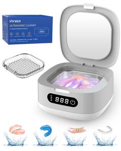 Nettoyeur ultrasonique portable avec lumière UV, minuterie numérique, batterie rechargeable pour aligneurs, gouttières, prothèses dentaires, utilisation en voyage - Product Image 1