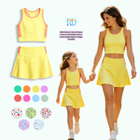 Ropa Deportiva Personalizada con Logotipo OEM, Bajo MOQ, para Yoga, Tenis, Conjunto de Yoga para Mamá e Hija, Nailon y Spandex, Bloques de Color, Conjunto de 2 Piezas para Niñas
