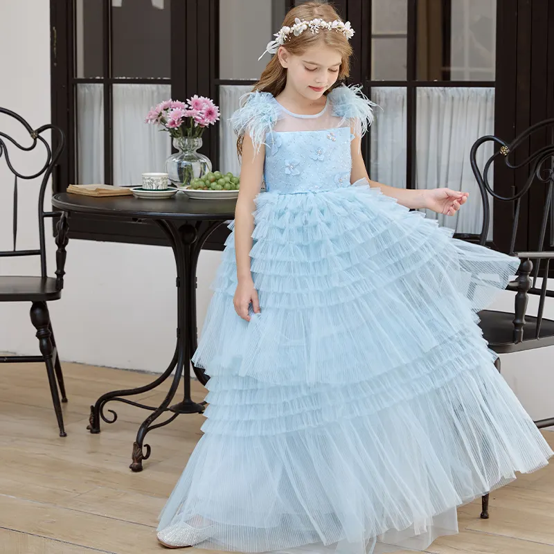 Çocuk giyim butik kız parti elbise çiçek kız prenses düğün elbisesi elbisesi topu pilili etekler çocuklar için giysi